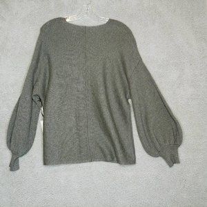 1. State Womens Pullover Sweater Gray Marled Balloon Sleeve V Neck Ribbed L New